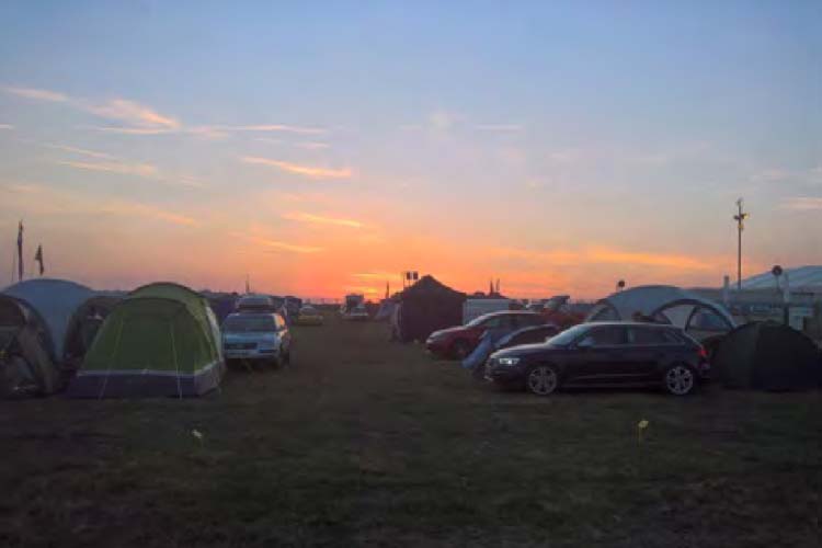 campsite at Le Mans with the Sun Going down